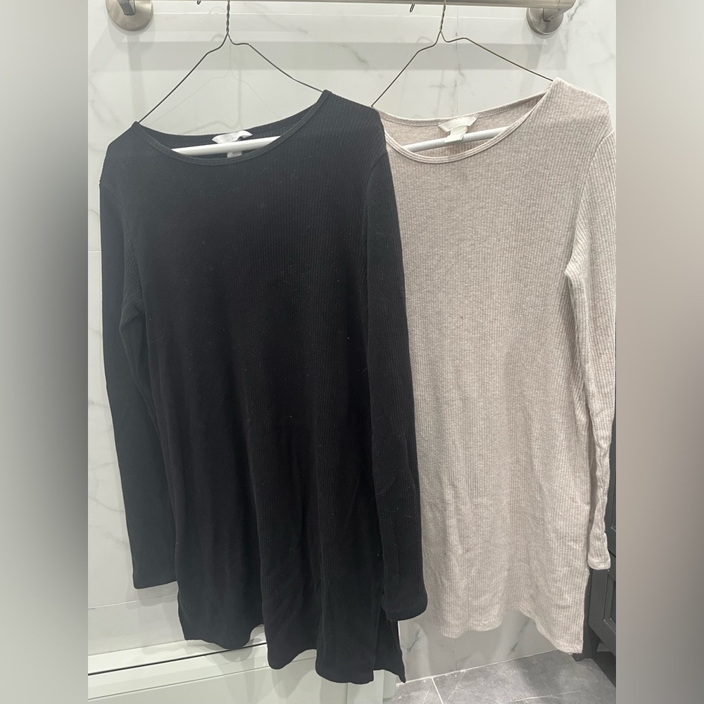 H&M MAMA Ribbed Top Light Beige Melange and Black Duo (S)